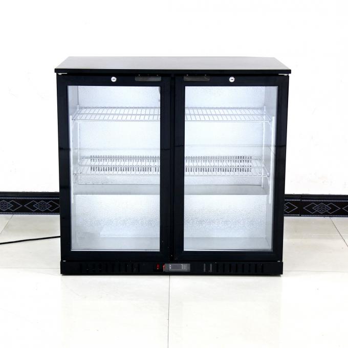 fã 208L que refrigera o refrigerador de vidro dobro da barra da parte traseira de porta com cor preta 1