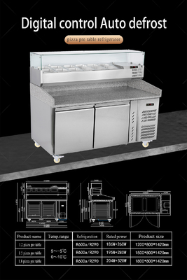 1.8M Salada Mesa de Trabalho 3 Portas Sob o Balcão Pizza Prep Refrigerado Mesa com Visor Superior