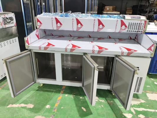 1.8M Salada Mesa de Trabalho 3 Portas Sob o Balcão Pizza Prep Refrigerado Mesa com Visor Superior