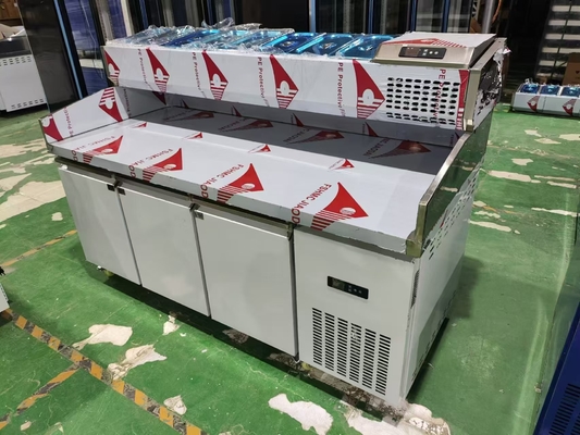 1.8M Salada Mesa de Trabalho 3 Portas Sob o Balcão Pizza Prep Refrigerado Mesa com Visor Superior