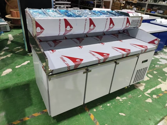 1.8M Salada Mesa de Trabalho 3 Portas Sob o Balcão Pizza Prep Refrigerado Mesa com Visor Superior