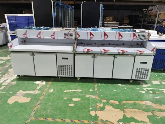 1.8M Salada Mesa de Trabalho 3 Portas Sob o Balcão Pizza Prep Refrigerado Mesa com Visor Superior