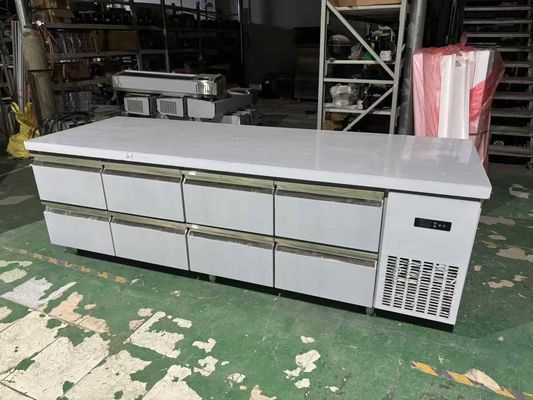 Mesa de balcão comercial com 8 gavetas, bancada de trabalho de cozinha sob o balcão, refrigerador