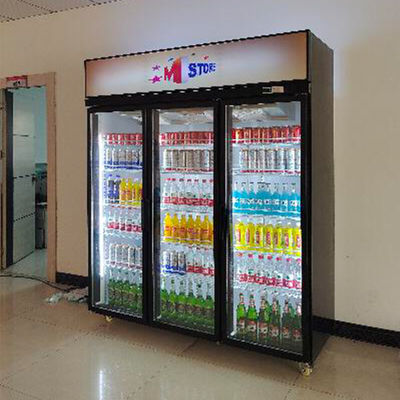 Anúncio publicitário de vidro do refrigerador do especialista das técnicas mercantís da porta de três balanços