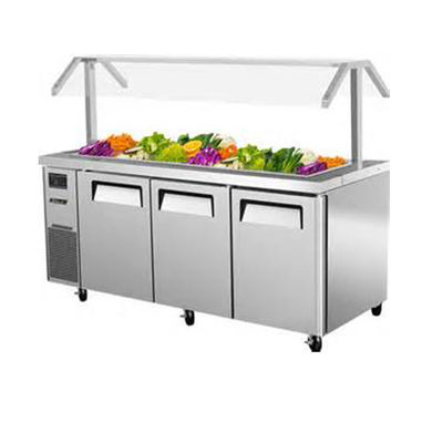 Refrigerador de aço inoxidável da barra de salada de Saladette com tampa de vidro