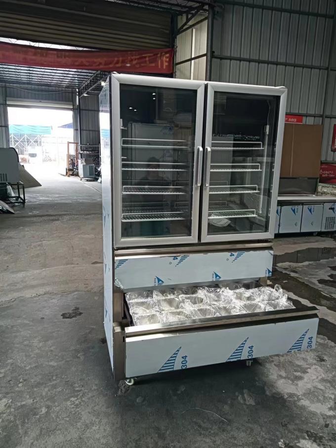 Refrigerador vertical 2 Portas de vidro para congelador 2 Caixas para Chiller para cozinha com 110V/60Hz 1