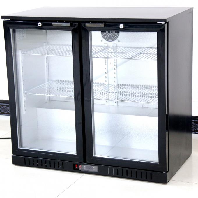 fã 208L que refrigera o refrigerador de vidro dobro da barra da parte traseira de porta com cor preta 0